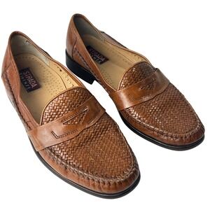 Vero Cuoio Basket Weave Italian Leather Penny Loafers Brown Men Size‎ 9 Acedemia